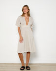 Reformation Taupe Linen Midi Dress