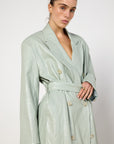 Source Unknown Faux Leather Mint Trench