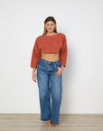 Lucy Folk Long Sleeve Tidal Cropped Sweater