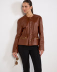 Celine Leather Jacket Size 40 Tan Excellent Pre-Loved Condition