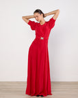 Luuda Red Belted Maxi Dress Size 8 100% Silk Brand New With Tags