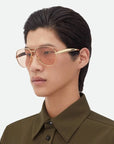 BOTTEGA VENETA Sardine Gold Aviator Sunglasses