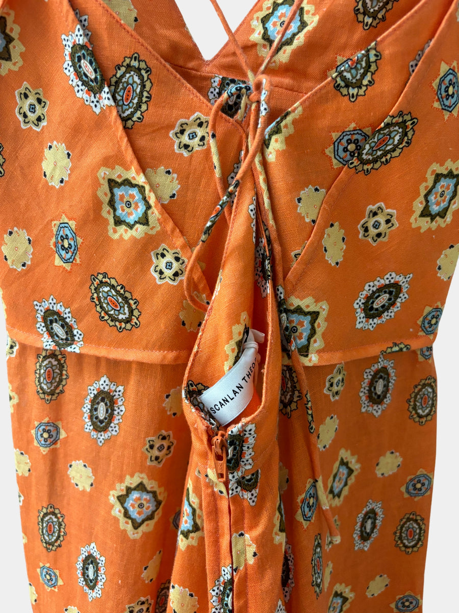 Scanlan Theodore Foulard Linen Strappy Dress