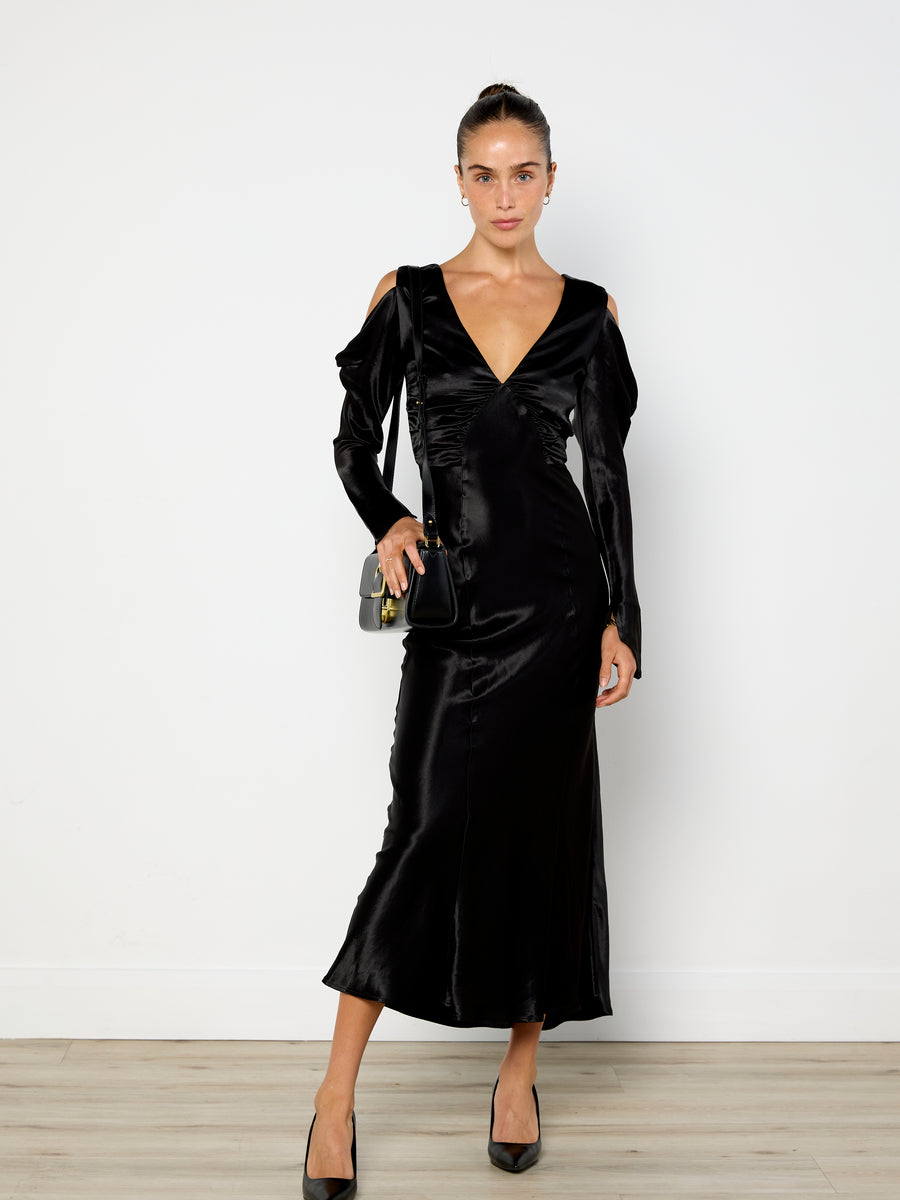 Hansen & Gretel Cold Shoulder Satin Dress