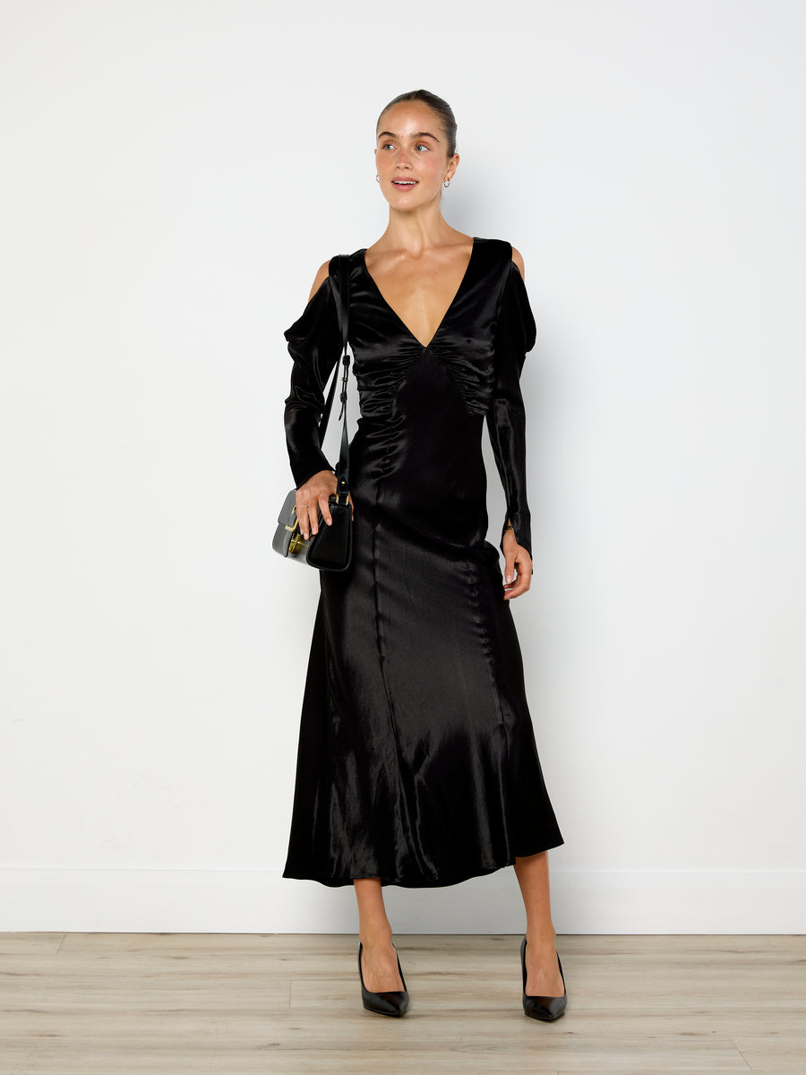 Hansen & Gretel Cold Shoulder Satin Dress