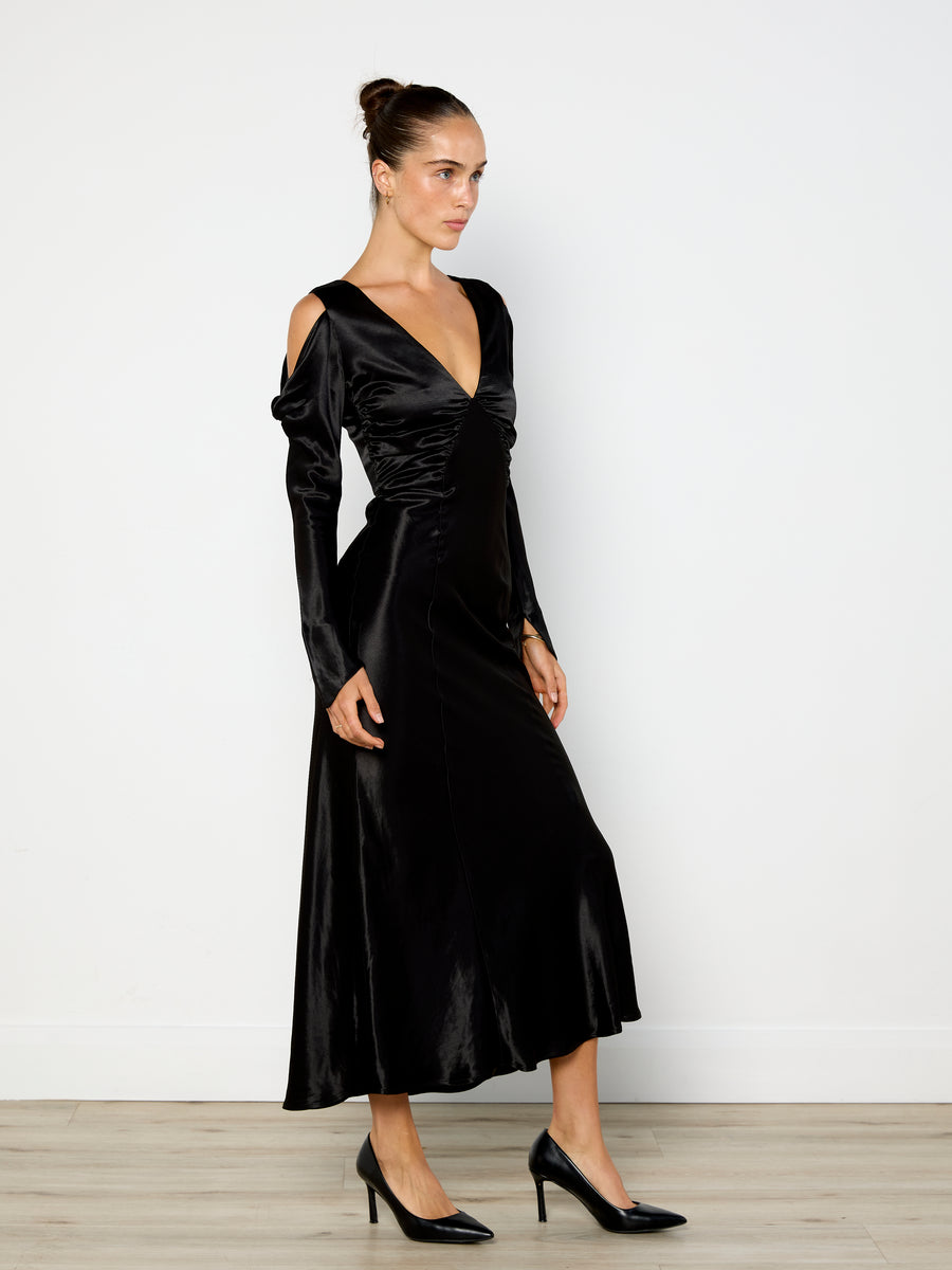 Hansen & Gretel Cold Shoulder Satin Dress