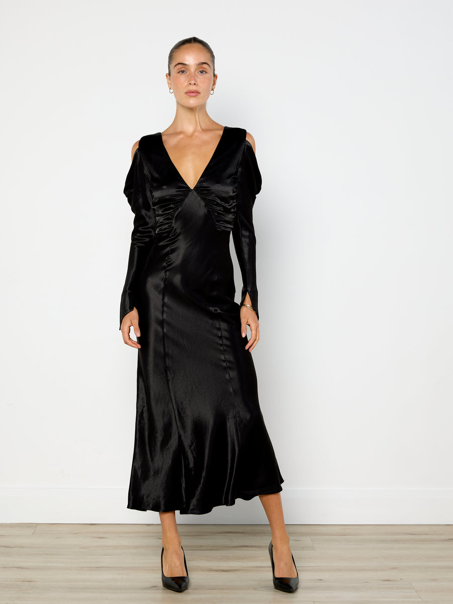 Hansen & Gretel Cold Shoulder Satin Dress