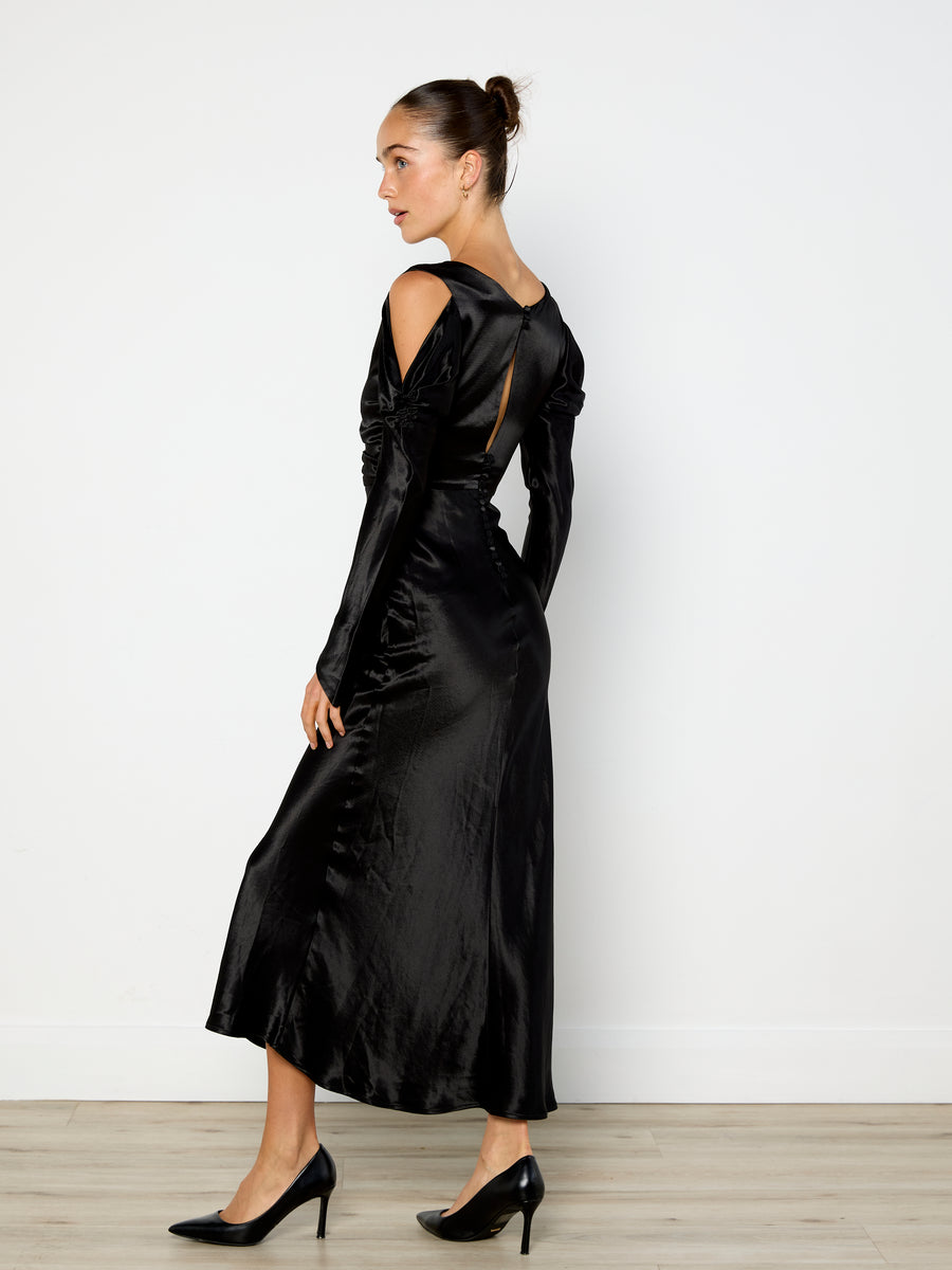 Hansen & Gretel Cold Shoulder Satin Dress
