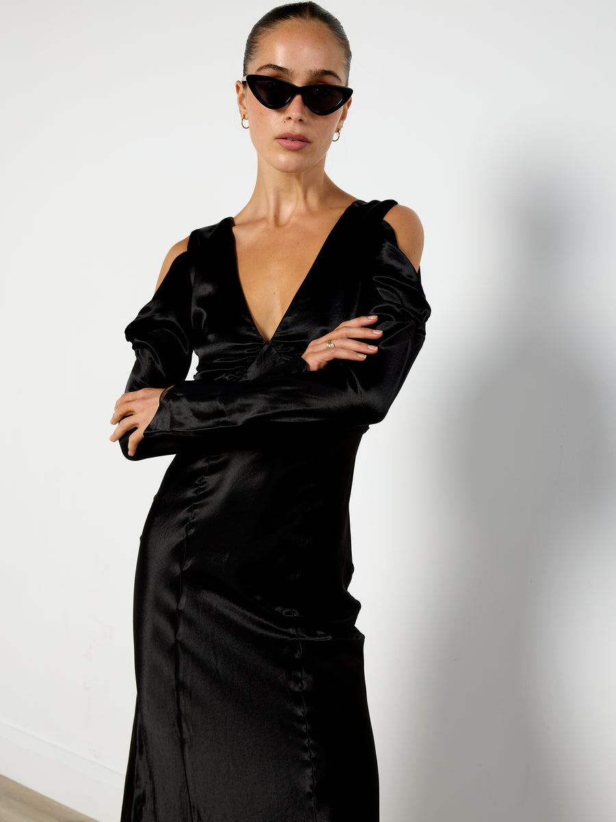 Hansen & Gretel Cold Shoulder Satin Dress