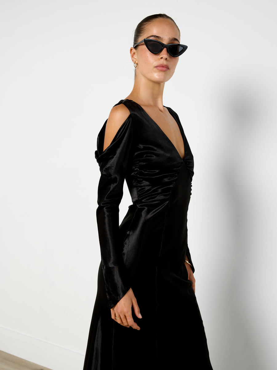 Hansen & Gretel Cold Shoulder Satin Dress