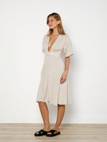 Reformation Taupe Linen Midi Dress