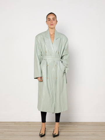 Source Unknown Faux Leather Mint Trench