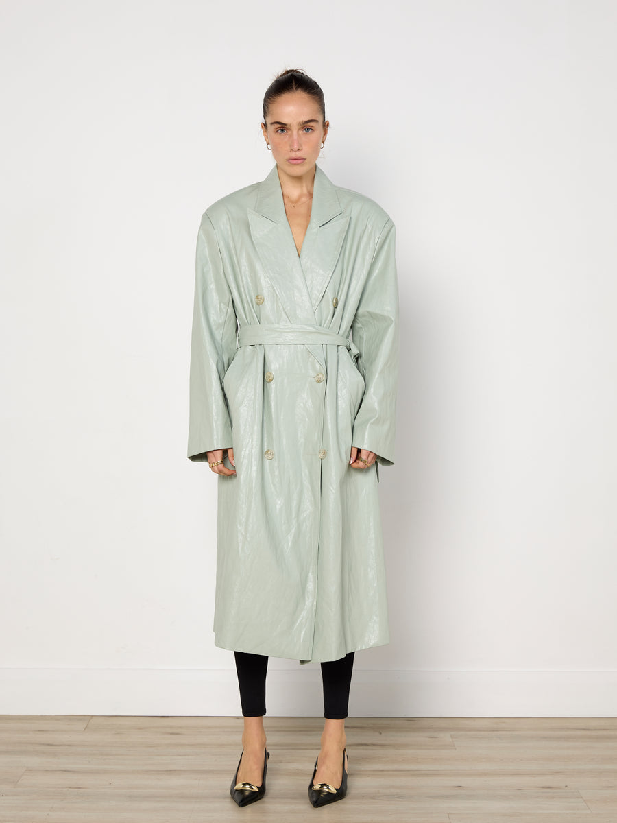Source Unknown Faux Leather Mint Trench