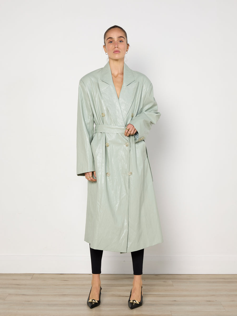 Source Unknown Faux Leather Mint Trench