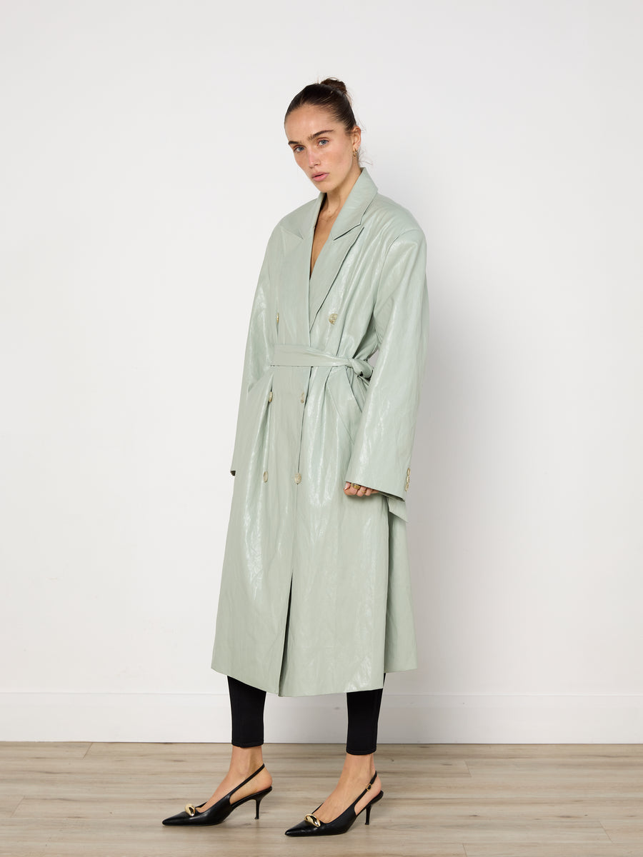 Source Unknown Faux Leather Mint Trench