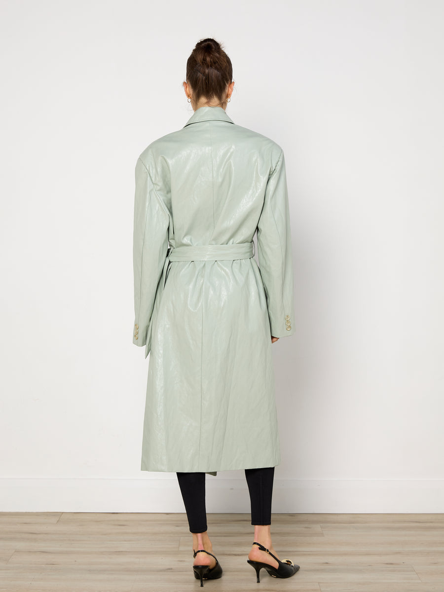 Source Unknown Faux Leather Mint Trench