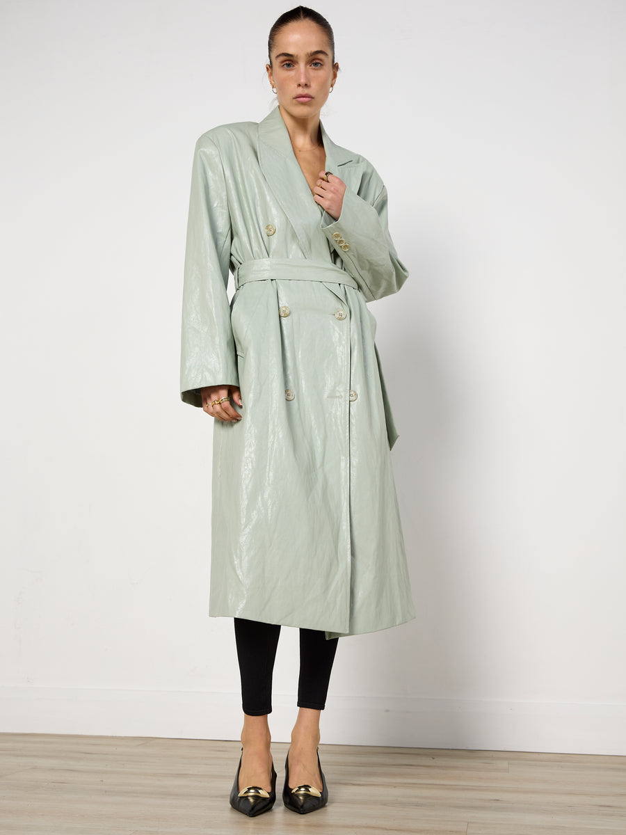 Source Unknown Faux Leather Mint Trench