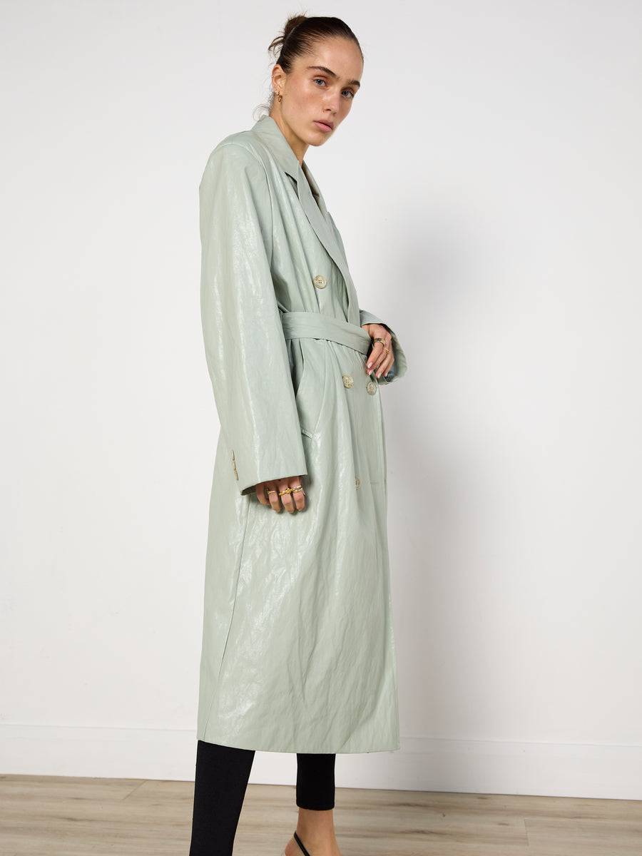 Source Unknown Faux Leather Mint Trench