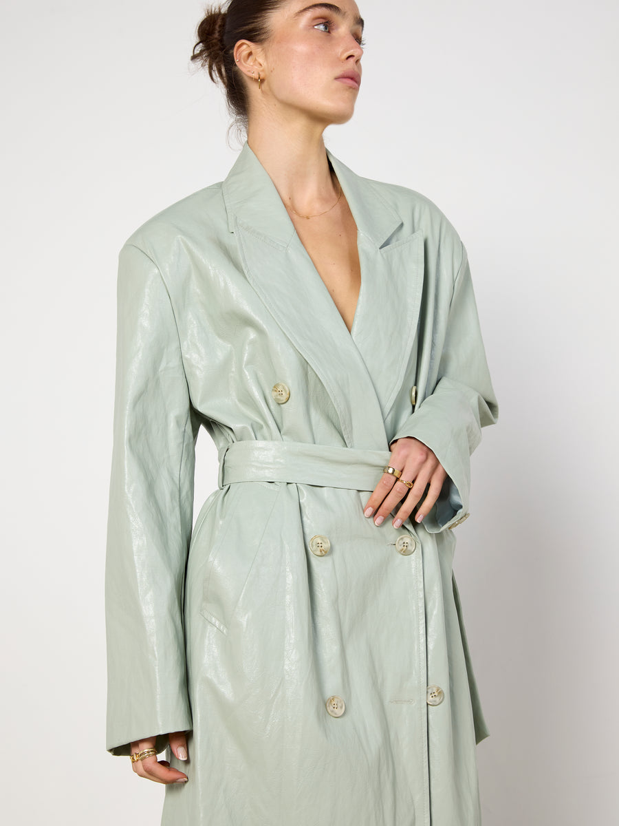 Source Unknown Faux Leather Mint Trench