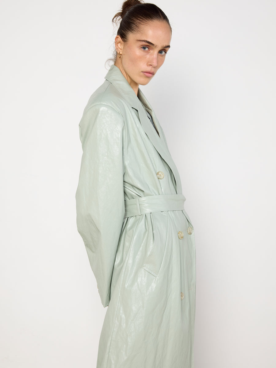 Source Unknown Faux Leather Mint Trench