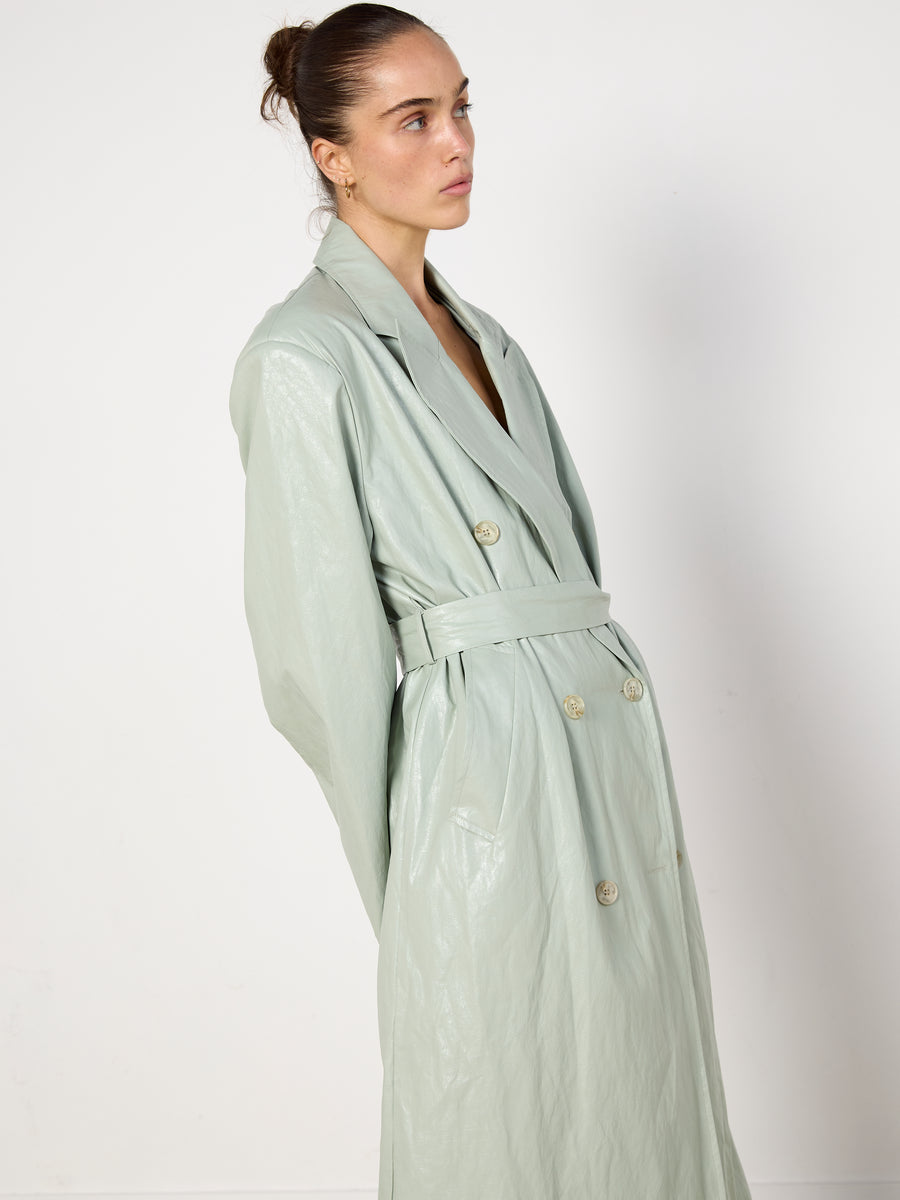 Source Unknown Faux Leather Mint Trench