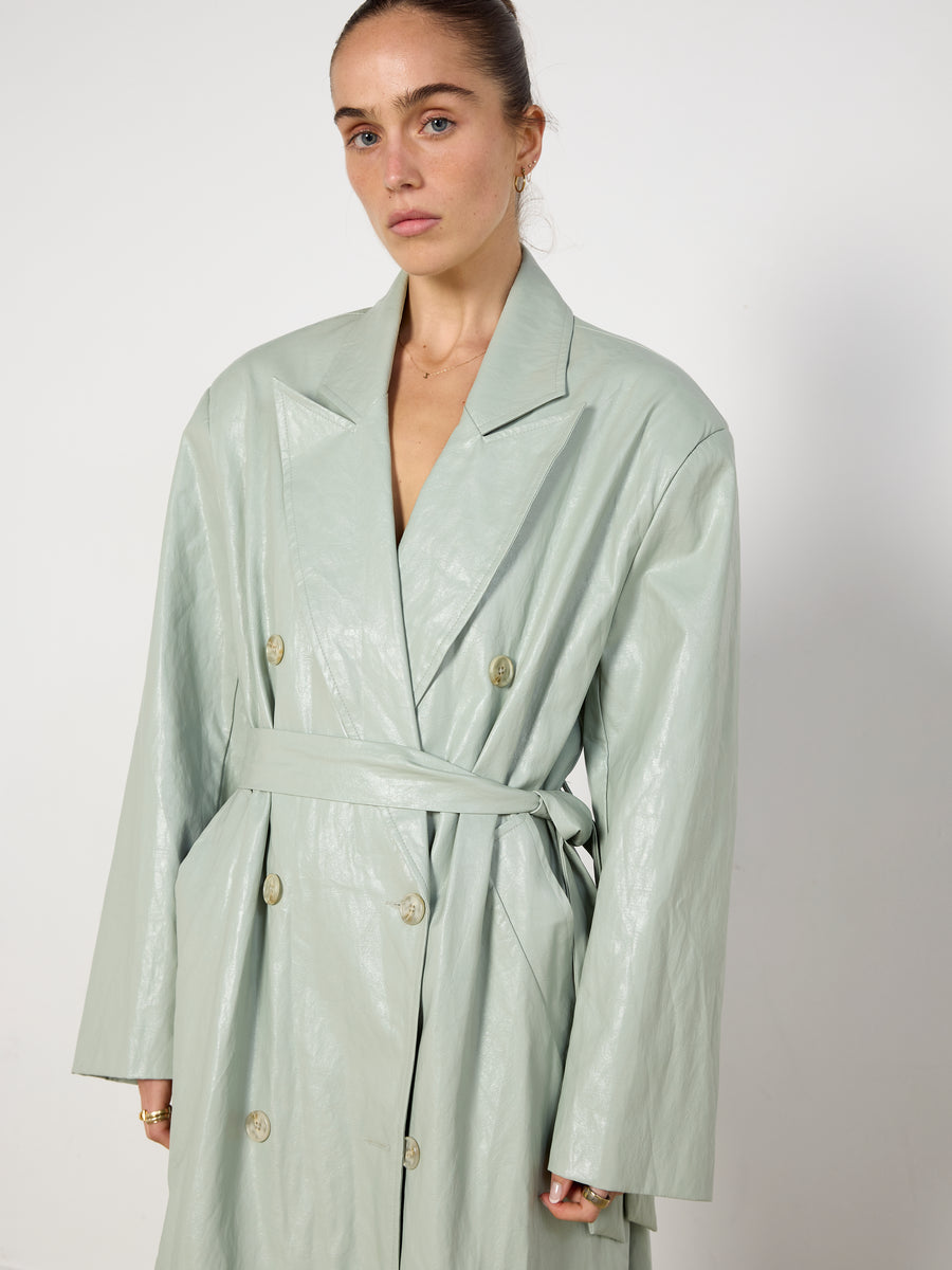 Source Unknown Faux Leather Mint Trench