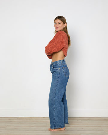 Lucy Folk Long Sleeve Tidal Cropped Sweater