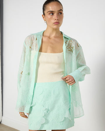 Oroton Mint Lace Shirt and Skirt Set