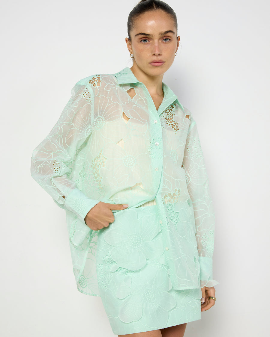 Oroton Mint Lace Shirt and Skirt Set