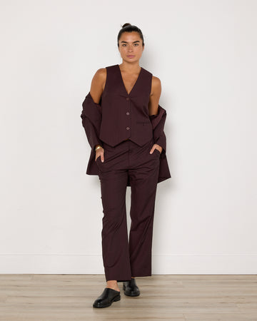SIR. Pinstripe Three Piece Suit in Chocolate Brown
