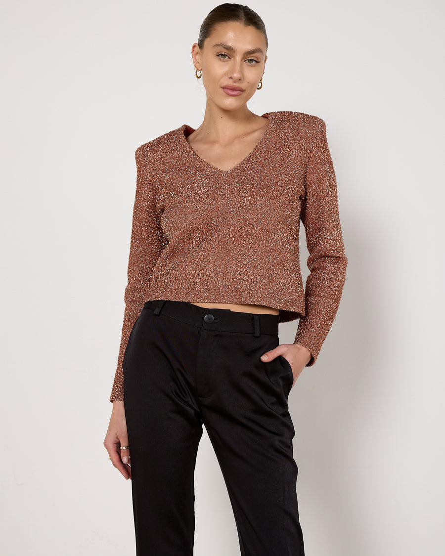 Scanlan Theodore Metallic Rose Gold Top
