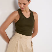 Bassike Army Green Ribbed Tank