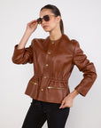 Celine Leather Jacket Size 40 Tan Excellent Pre-Loved Condition
