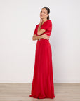 Luuda Red Belted Maxi Dress Size 8 100% Silk Brand New With Tags