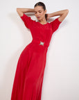 Luuda Red Belted Maxi Dress Size 8 100% Silk Brand New With Tags