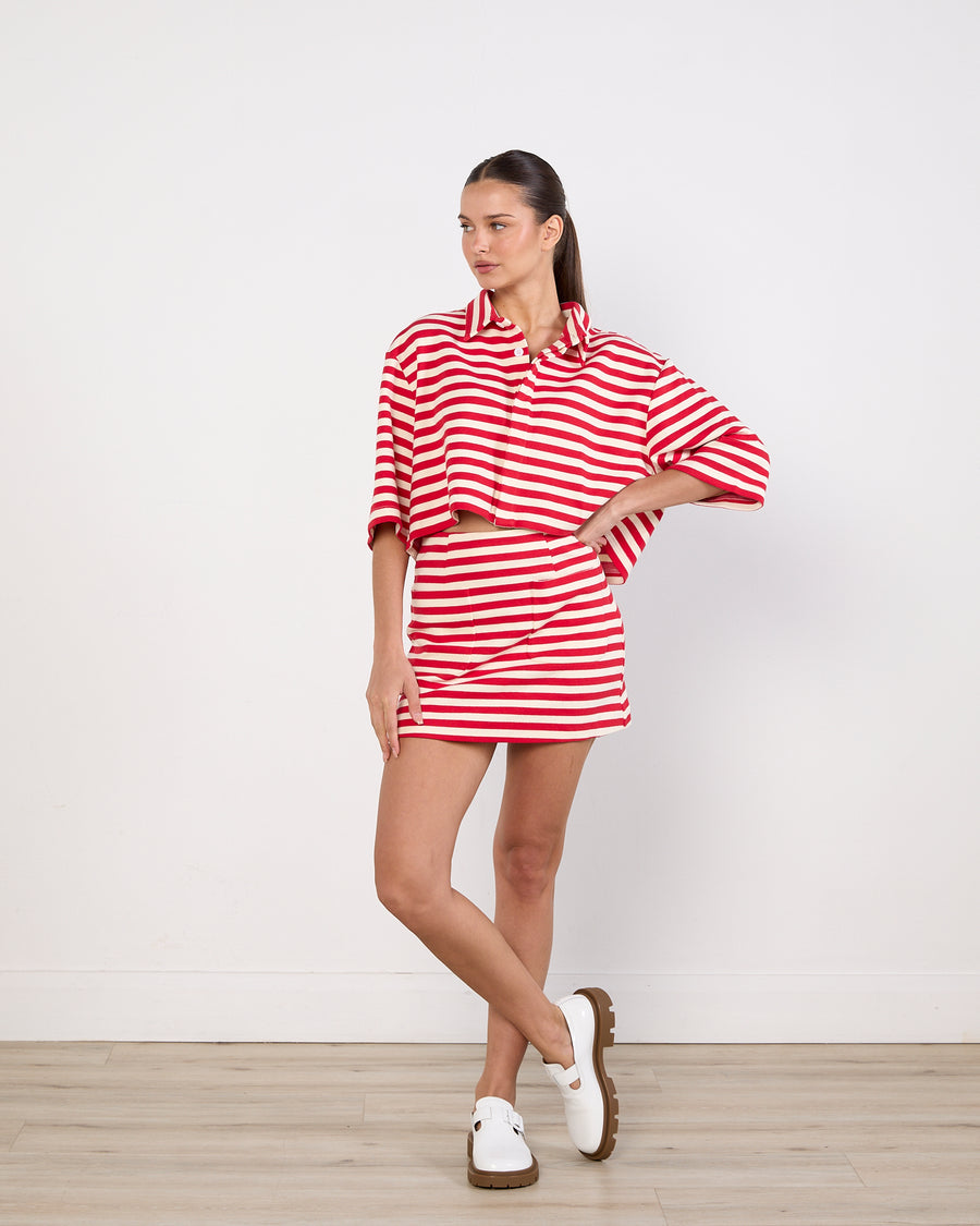 Luuda Red and White Striped Jersey Set