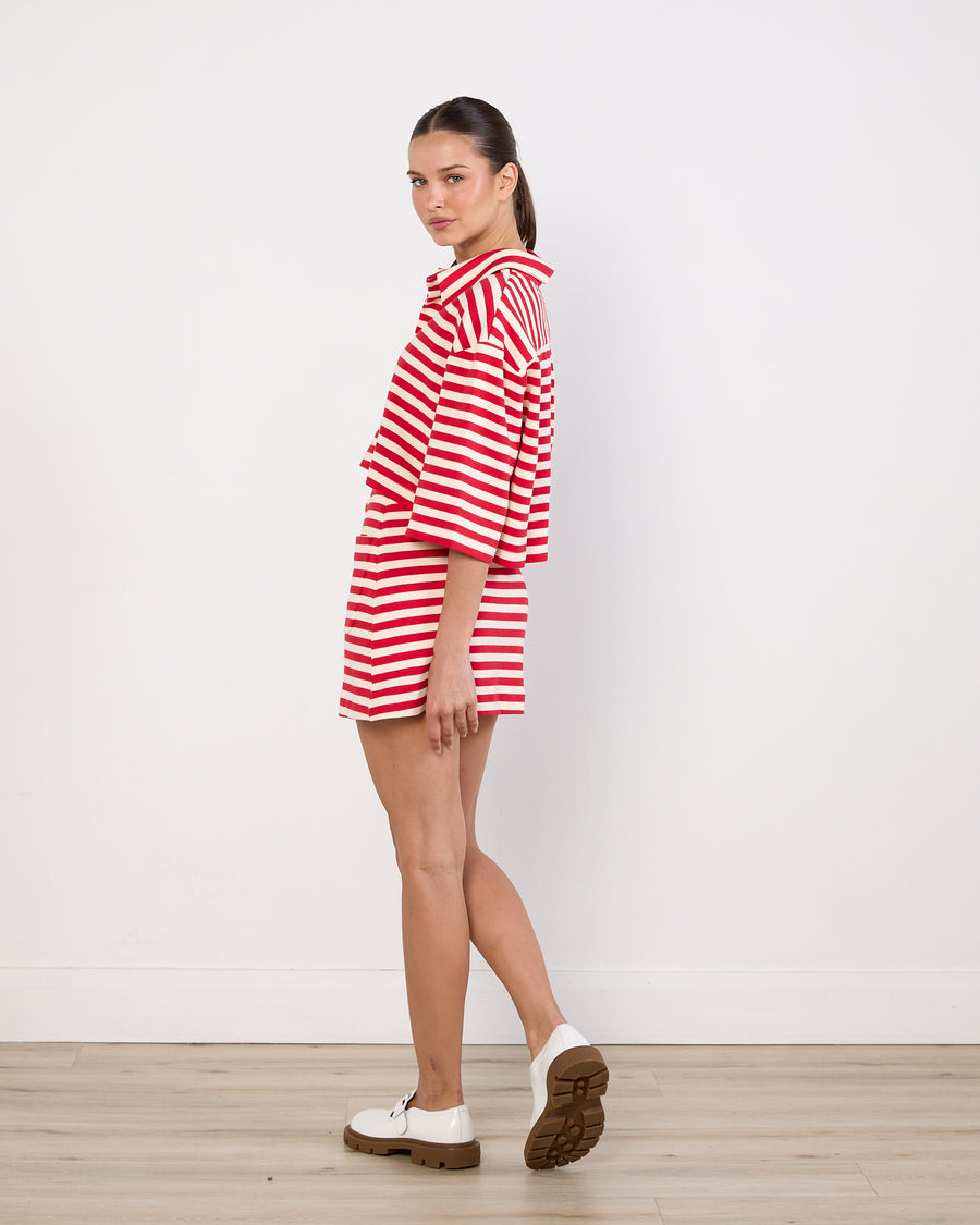 Luuda Red and White Striped Jersey Set