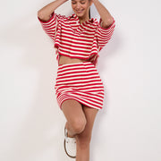 Luuda Red and White Striped Jersey Set