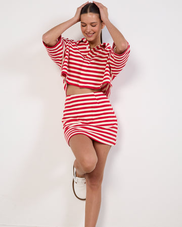 Luuda Red and White Striped Jersey Set