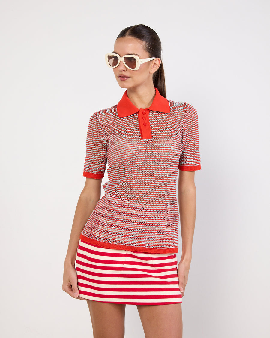 Bottega Veneta Red Knit Polo Shirt