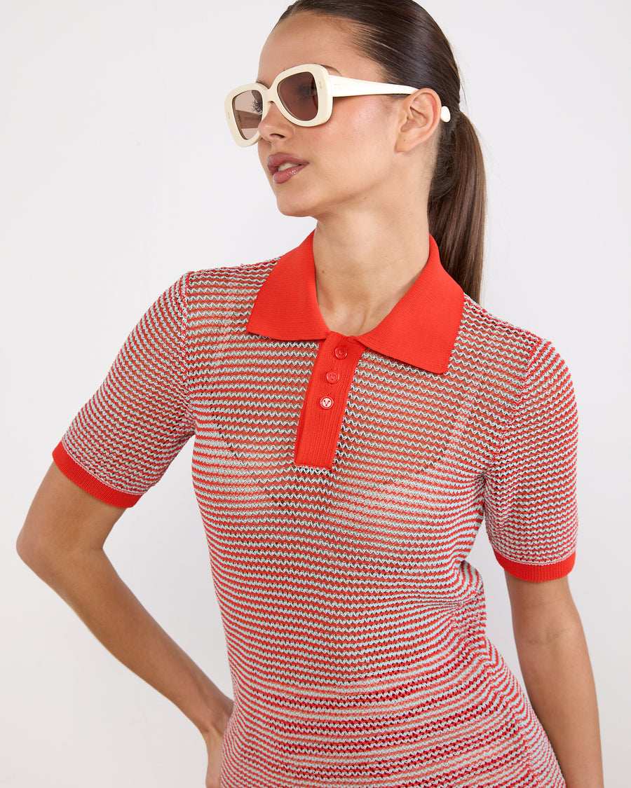 Bottega Veneta Red Knit Polo Shirt
