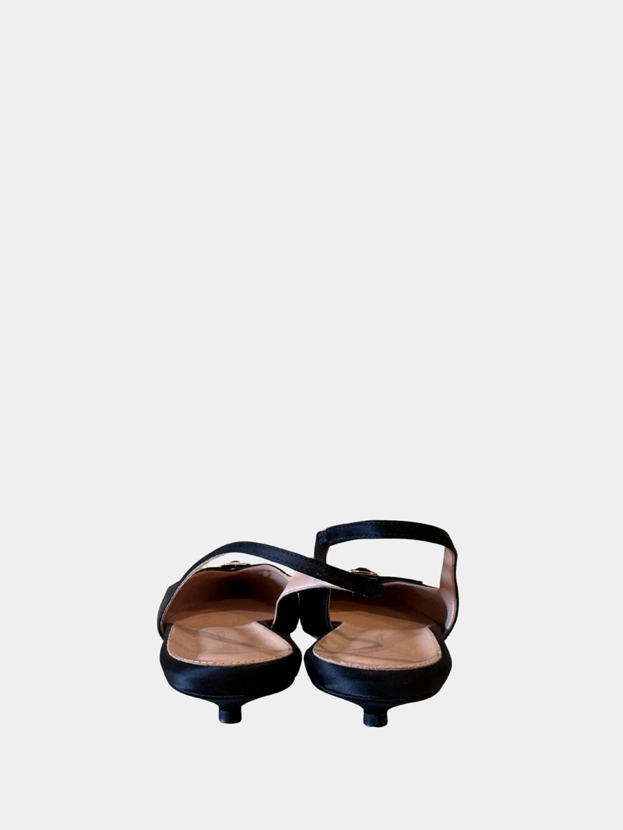 Scanlan Theodore Black Satin Slingbacks