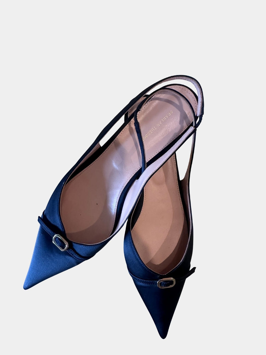 Scanlan Theodore Black Satin Slingbacks