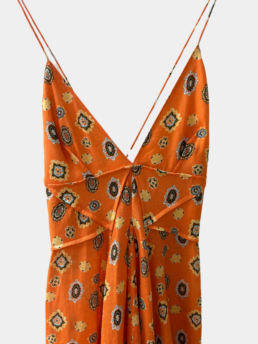 Scanlan Theodore Foulard Linen Strappy Dress