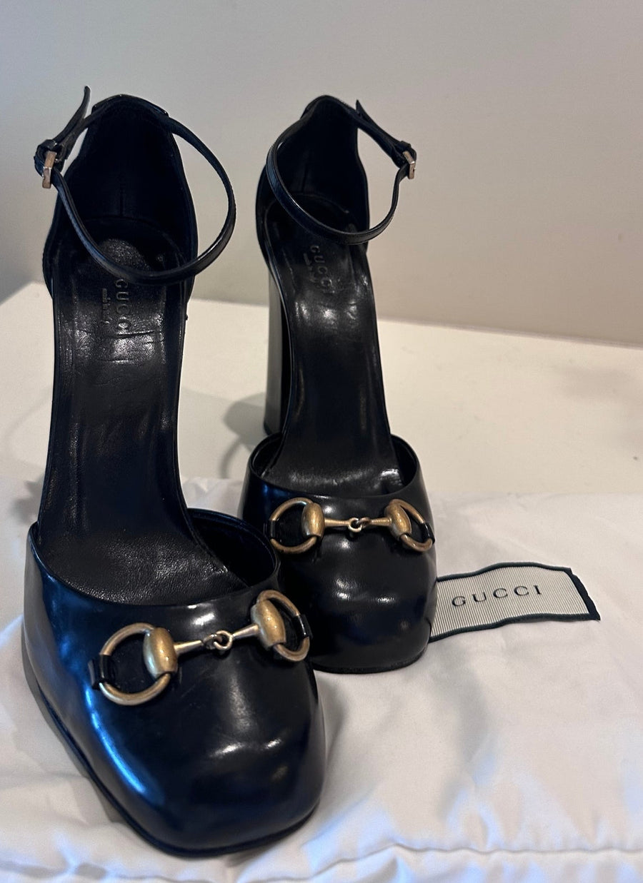 Gucci Horsebit Ankle Strap Pumps
