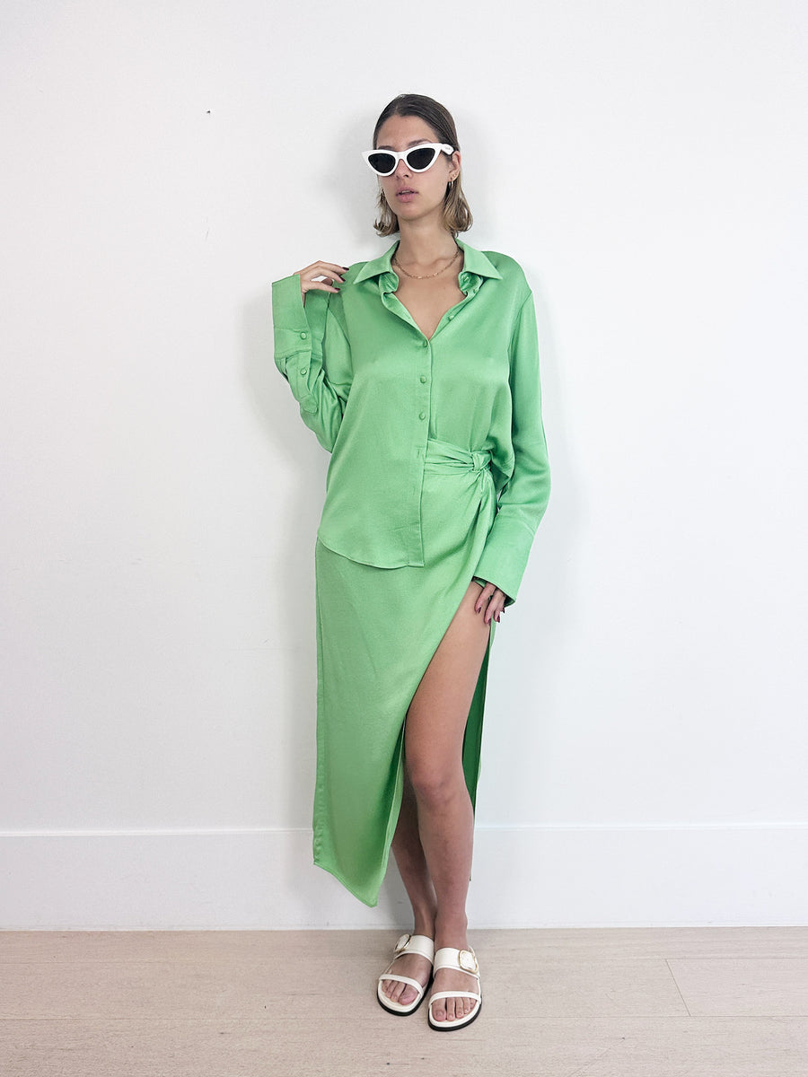 Anna Quan Satin Shirt and Skirt Set