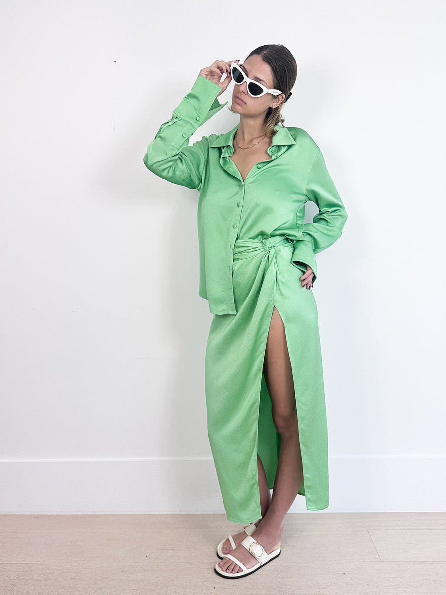 Anna Quan Satin Shirt and Skirt Set